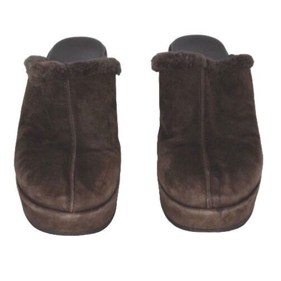 Cordani Brown Suede Sherpa Lined Mule Platform Wedge Heels - Picture 2 of 6